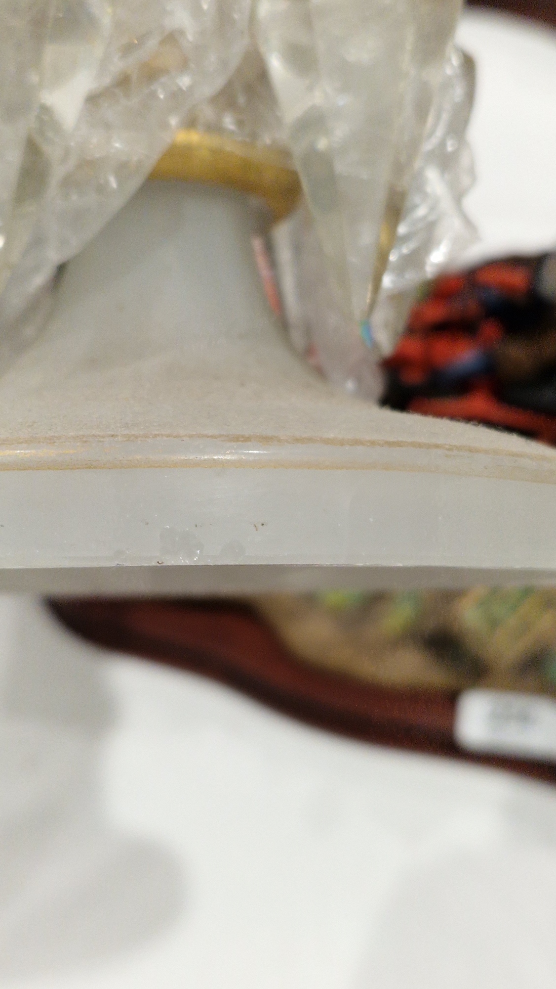 Two Victorian frosted opaque and gilt glass lustres, suspending pendant drops, four clear glass - Image 5 of 23