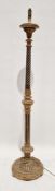 French-style gilded and blue carved wood standard lamp with part twisted and part fluted column,