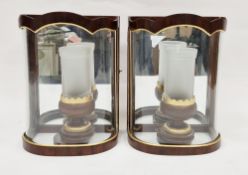 Pair of Colefax & Fowler convex electric wall lanterns, faux bois with gilt details and glass