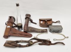 Late 19th / early 20th century glass saddle hunting flask with silver plated turn cap and detachable