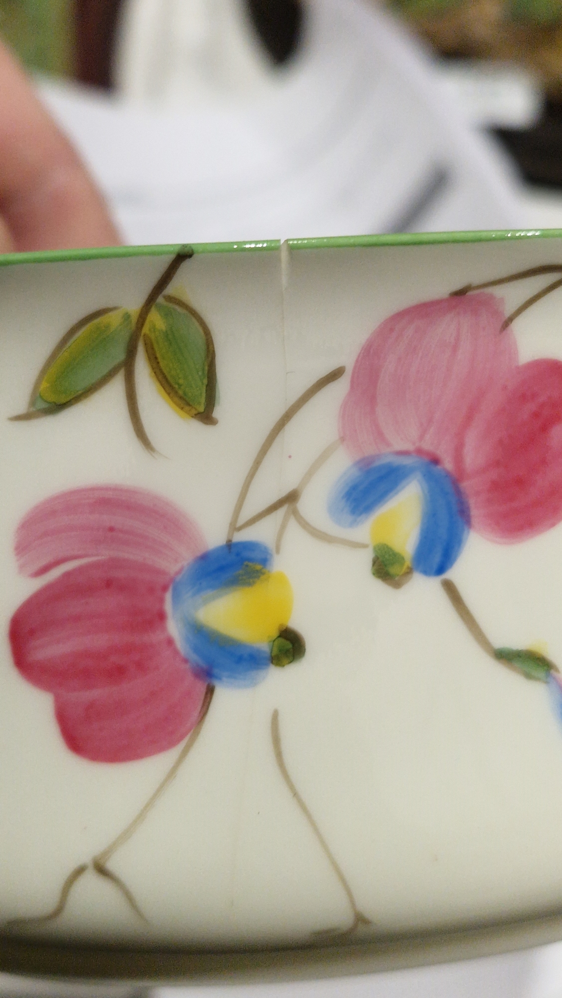 Royal Doulton Art Deco part tea-service, printed green marks, pattern no. V.1409, with pink and blue - Image 2 of 7