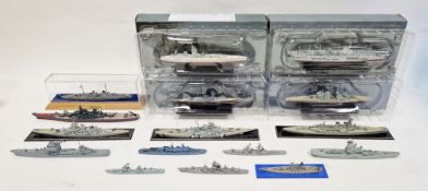 Collection of model battleships including four boxed Atlas Edition model battleships, cased Spider-