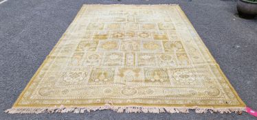 Large woollen carpet, Prado Orient Deshan super in mustard, green and turquoise, multiple borders