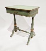 19th century painted pine side table, the top with rounded corners over a single drawer, raised on