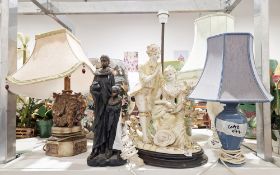 Lamp on ceramic base in the form of a regency couple, a lamp formed of an elephant wearing a