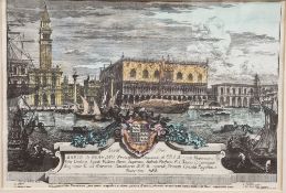 Colour print of Venetian scene 'Prospectus Urbis Venetiarum ...', framed and glazed and a
