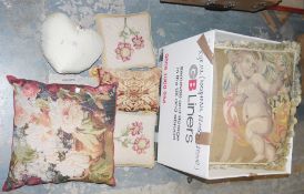 Small quantity of cushions mainly with floral designs (1 box)  Property of Dunkirk Manor,