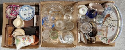 A quantity of glassware to include decanters, bowls, plates etc., along with Paragon Rockingham jug,