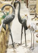 Three garden metal birds, two cranes and a heron (3)