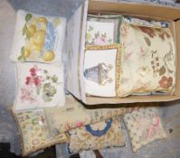 Quantity of embroidered cushions mainly floral designs (1 box)  Property of Dunkirk Manor,