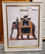 Two framed coloured prints of ceremonial elephants,64cm X 49cm