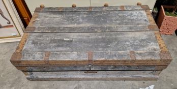 Wood and metal bound travel chest
