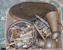 LOT WITHDRAWN Collection of metalware  and other items including brass and silver plate, brass