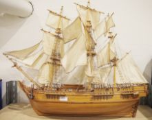 Wooden model of an 18th century ship, possibly HMS Bounty
