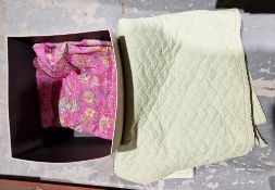 Large cream ground bedspread and other floral decorated similar items (1 box)