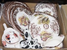 A part dinner service of Palissy Game series ceramics to include plates, serving plates, gravy boat,