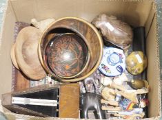 Assorted collectables, including: treen bowls, a vintage German oak cased metronome, African