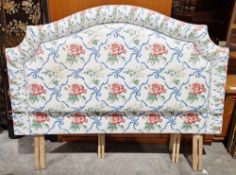Floral and ribbon decorated upholstered five foot bed headboard