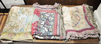 A small collection of wallhanging tapestries to include floral scenes etc (1 box) Property of
