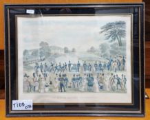 Framed prints after T Jones 'The Mortar Battery at Woolwich', showing a mock-battle scene and