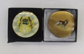 Stratton compact printed with a Pekingese after KF Barker, another compact showing a liver and white