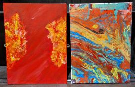 Collection of original artwork including Robin Singh Szucs varnish on canvas, two Tekla Punyi oil