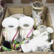 A collection of ceramics to include a Japanese Satsuma style vase, a white porcelain figurine of a