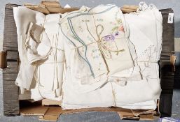 Ten linen/cotton embroidered and lace tablecloths, six further embroideries and other various