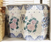 A pair of blue and white floral decorated small garden seats (2) Property of Dunkirk Manor,