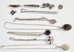 Silver and labdorite pendant, marked 925, a silver scent bottle pendant, marked 925, a silver and