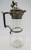 Victorian silver plate mounted glass claret jug by Elkington & Co, the hinged lid with thumb piece