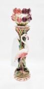 Majolica flamingo jardiniere stand and an iris-moulded jardiniere, marked for Delphin Massier,