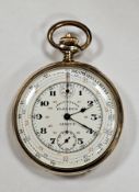 Early 20th century Fleurus open faced chronograph pocket watch, by Seltener Genfer, with Skala