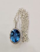 14K white gold, turquoise-coloured stone and white stone pendant, the large turquoise faceted
