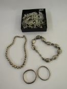 Silver abstract bead necklace, a quantity of silver coloured metal necklaces, bracelets, earrings