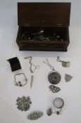 Quantity of silver and costume jewellery items, silver-coloured metal items, Pandora-type bracelet