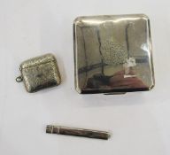 Silver cigarette box, Birmingham 1958, maker's mark rubbed, of square form, initials engraved to lid