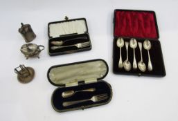 George V silver pepperette, oval and straight-sided, Sheffield 1930, set of five Edwardian silver