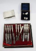 Silver cigarette case by Walker & Hall, Chester 1940, of rectangular form with engine turned