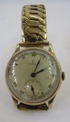 A 1940's 9ct gold cased Gentleman's Omega manual wind wristwatch, the circular dial having Roman
