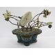 Chinese hardstone and wirework model water lily plant in cloisonne enamel quatrefoil jardiniere with - Image 1 of 2