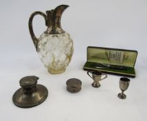 Collection of silver items including capstan inkwell, Chester 1911, two small silver trophies, two