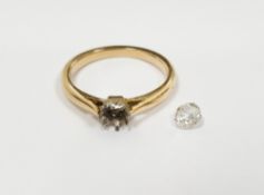 18ct gold and solitaire diamond ring, the old cut stone 0.43ct approx. (stone loose), the ring