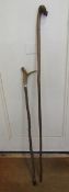 Walking stick with carved terminal modelled as a mouse and another with horn handle (2)  Condition