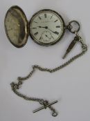 Silver full hunter pocket watch, the enamel dial inscribed for JW Benson, 58 & 60 Ludgate Hill, with
