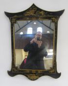 Japanned wall mirror with pagoda-style pediment with gilt chinoisierie and floral decoration on a