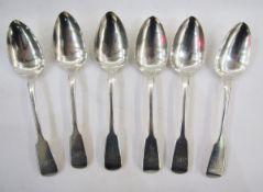A set of six George lV fiddle pattern dessert spoons London 1827, 6ozt approx