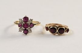 Gold, ruby and diamond ring, the five rubies arranged in a cross design interspersed with eight