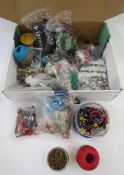 A large quantity of beads, part necklaces and jewellery making equipment (1 box)
