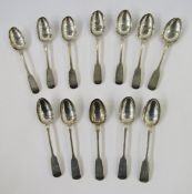 Set of twelve Victorian silver teaspoons, Exeter 1855, James & Josiah Williams, fiddle pattern